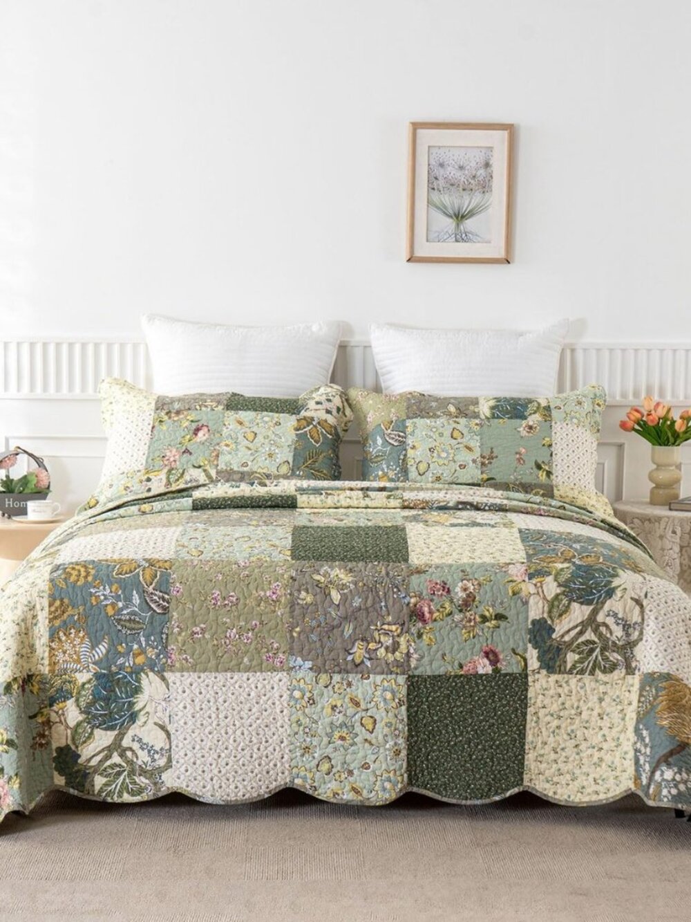 Oversized Queen Quilt Set Patchwork Bedspread (110x118 Inch)